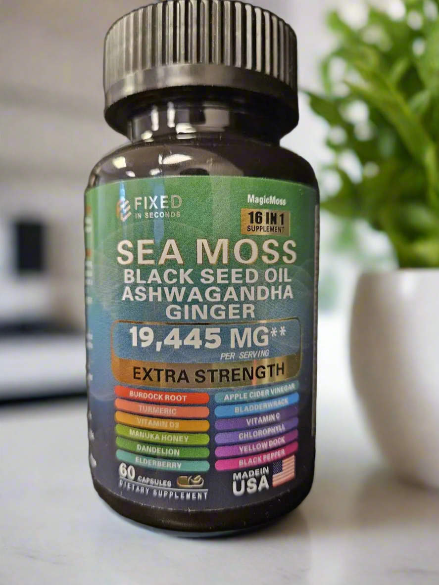 Sea Moss Black Seed Oil Ashwagandha Ginger 180 capsules