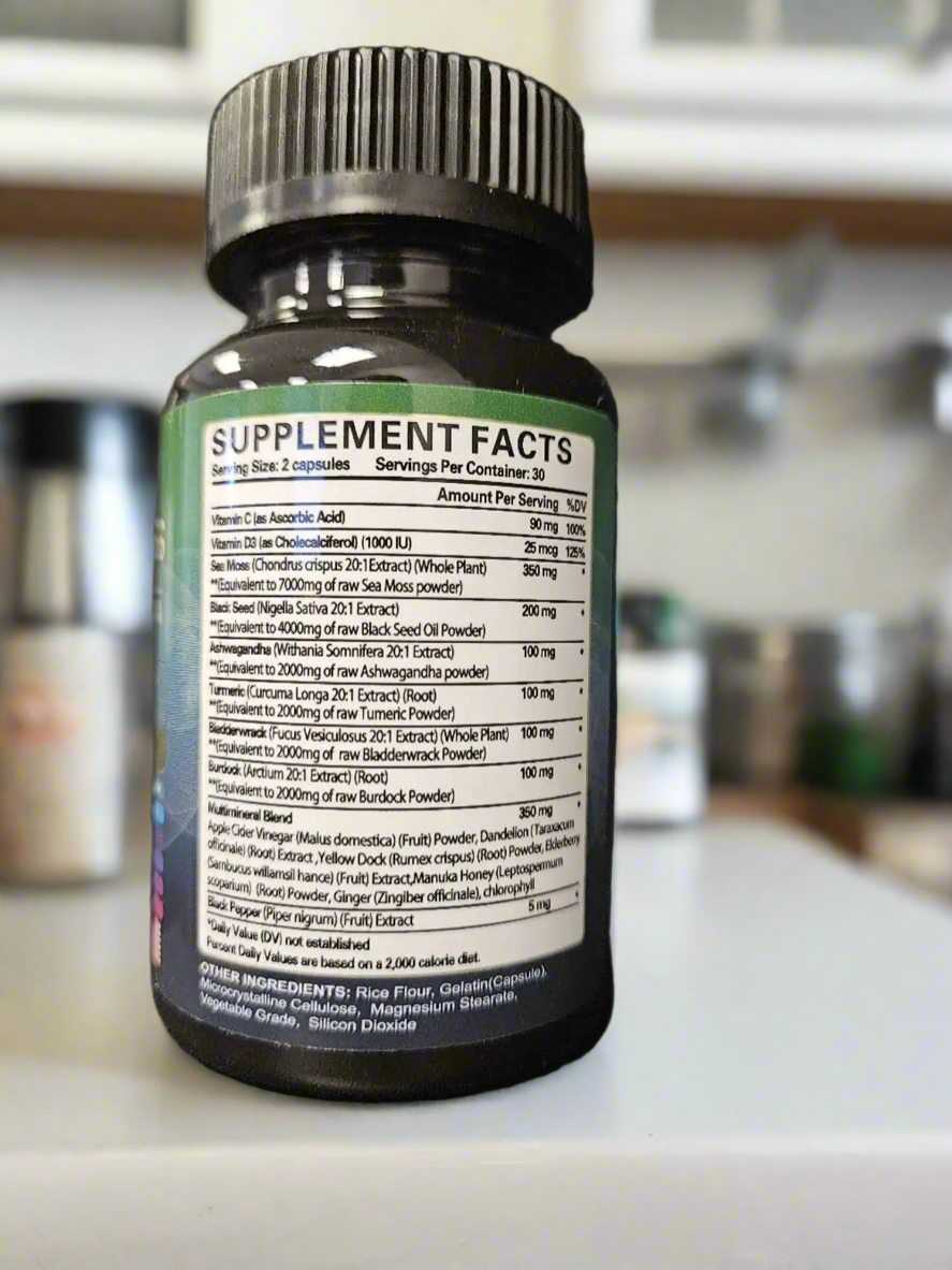 Sea Moss Black Seed Oil Ashwagandha Ginger 180 capsules