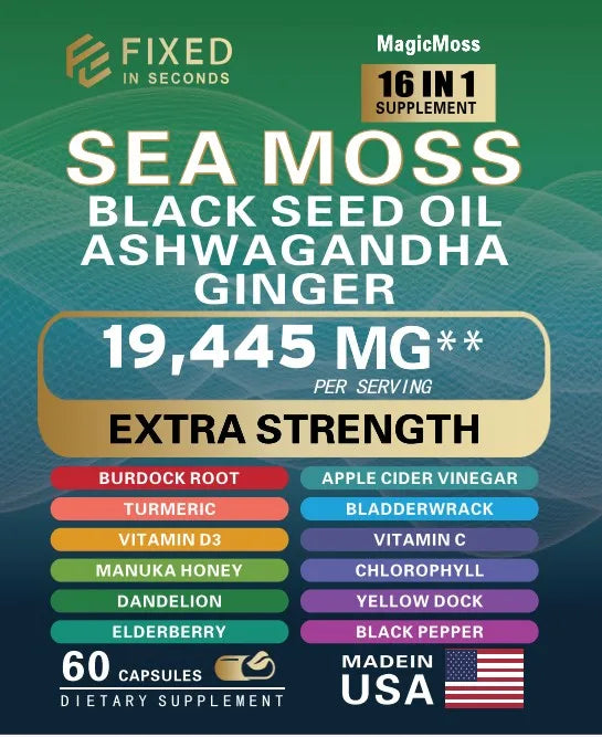 Sea Moss Black Seed Oil Ashwagandha Ginger 180 capsules