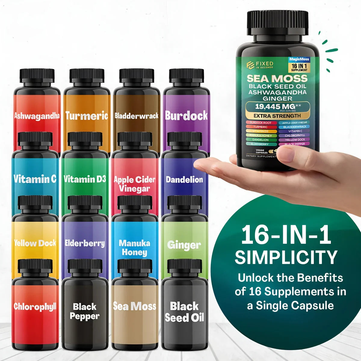 Sea Moss Black Seed Oil Ashwagandha Ginger 180 capsules