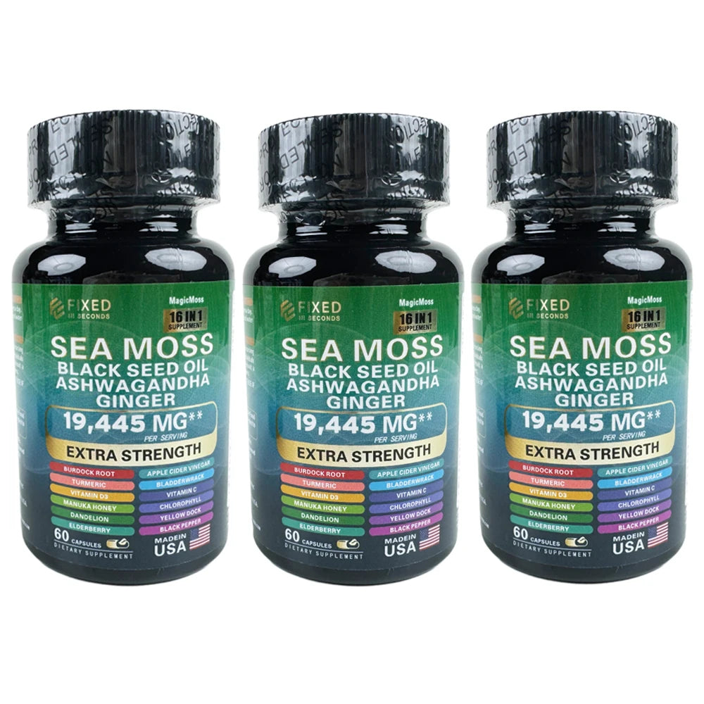 Sea Moss Black Seed Oil Ashwagandha Ginger 180 capsules