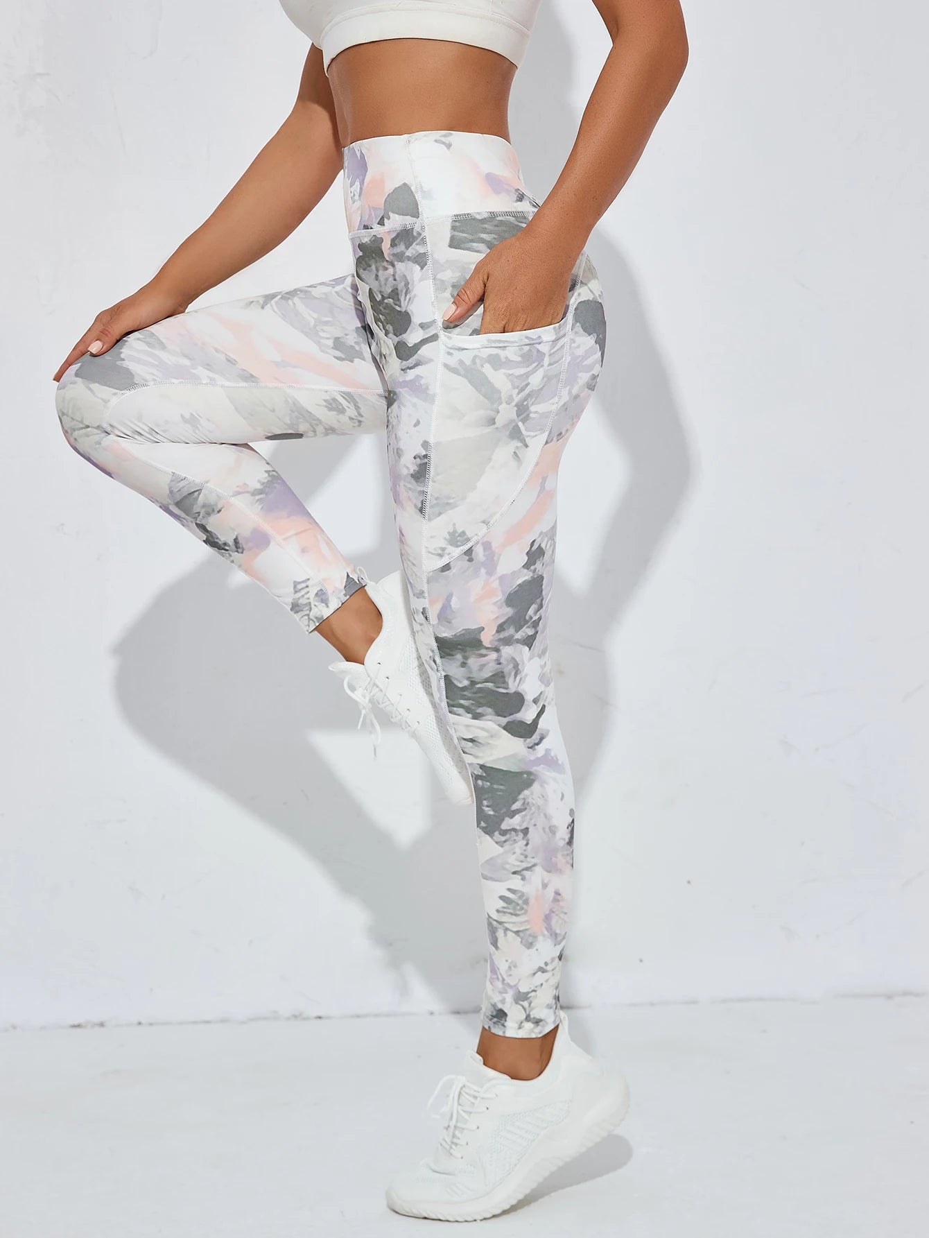 Floral Leggings high waistband with pocket