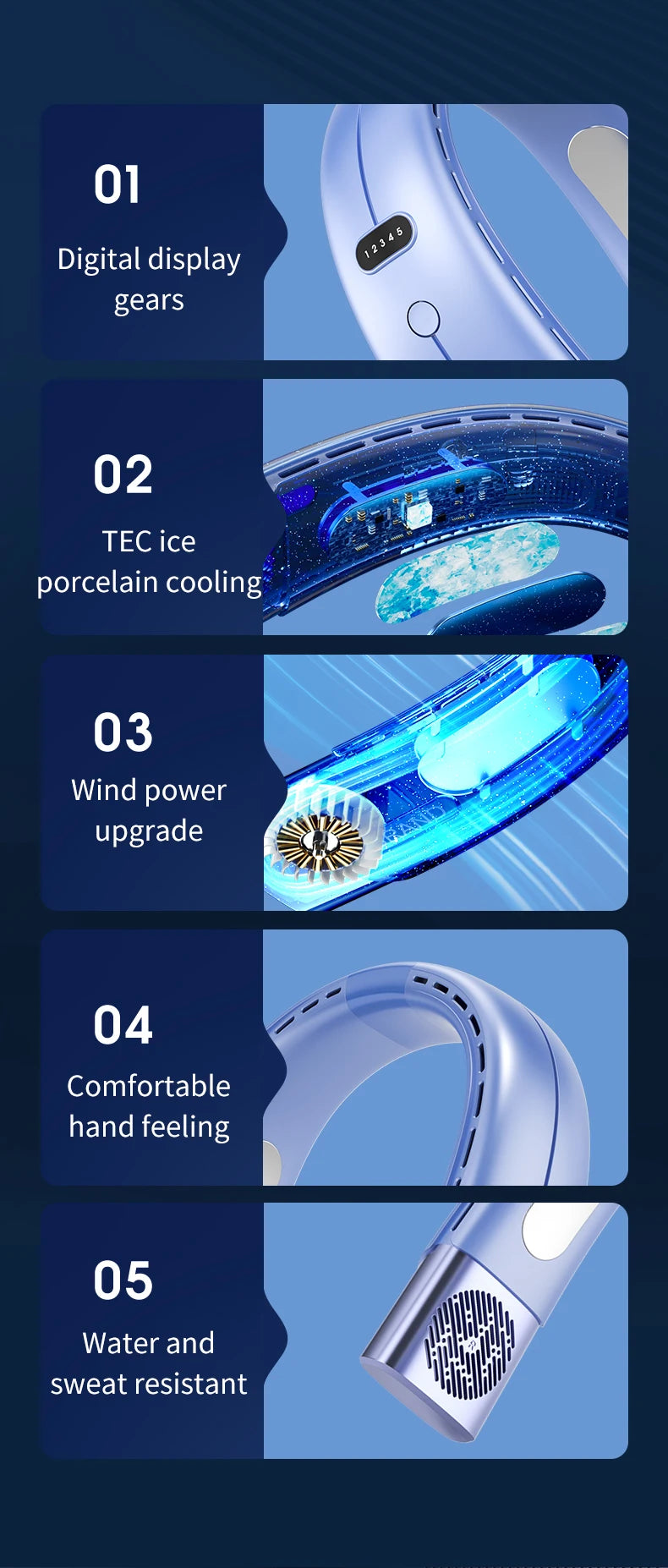 Glacier Breeze 5-Speed Smart Neck Fan β Hands-Free Cooling On the Go