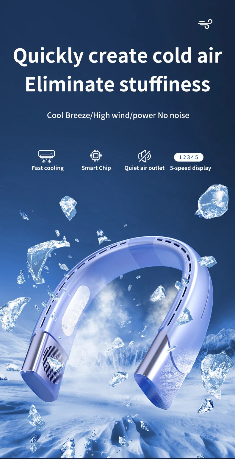 Glacier Breeze 5-Speed Smart Neck Fan β Hands-Free Cooling On the Go