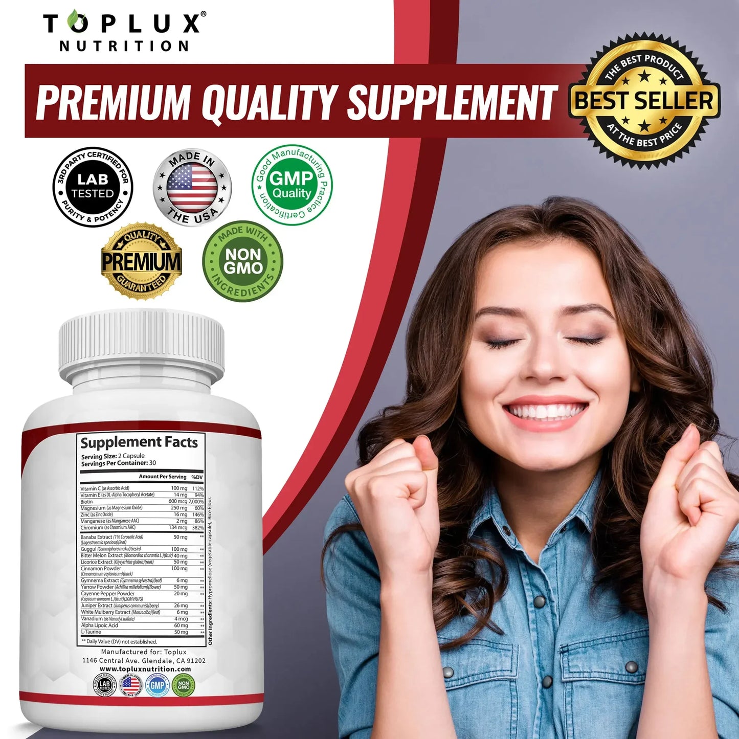 Vitamin C, Vitamin E Supplement, 60 Capsules