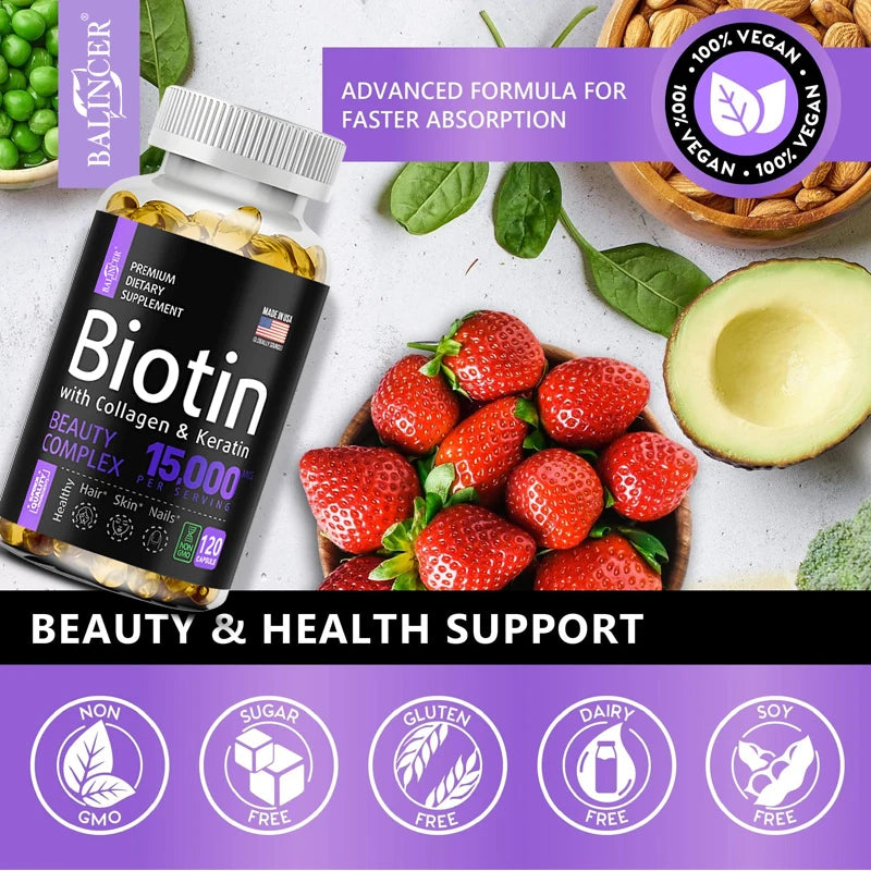 Biotin + Collagen + Keratin Supplement 120 capsules