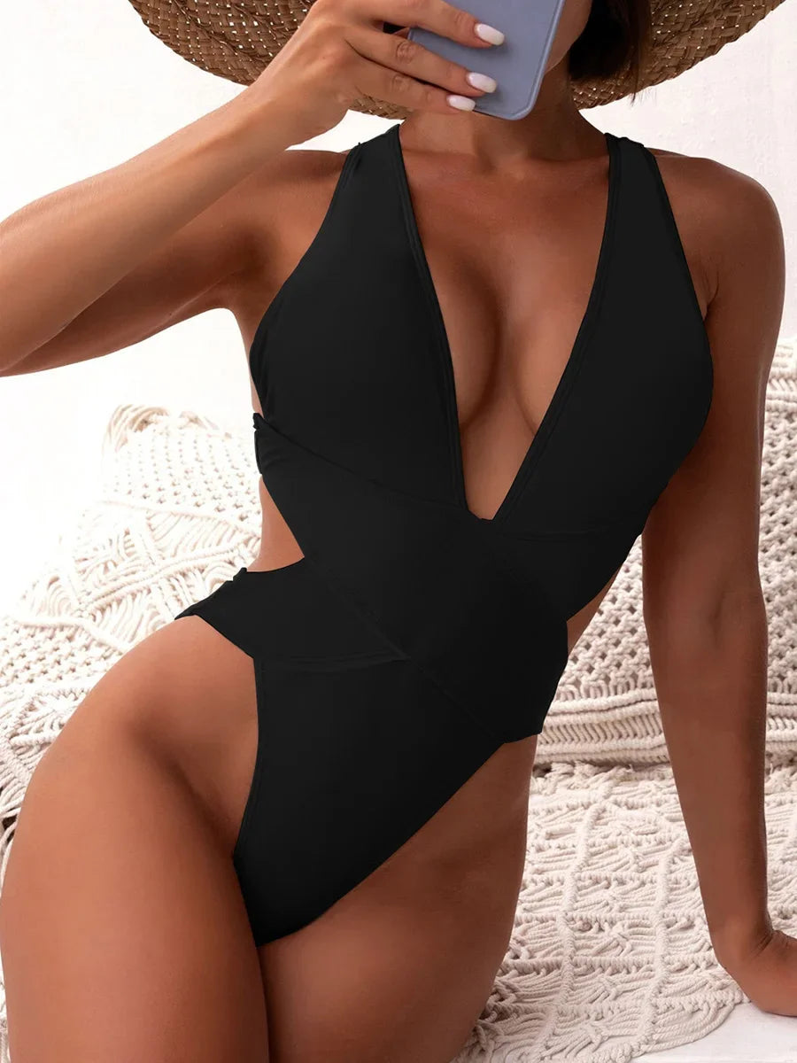 Deep V Neck One Piece Jump Suit