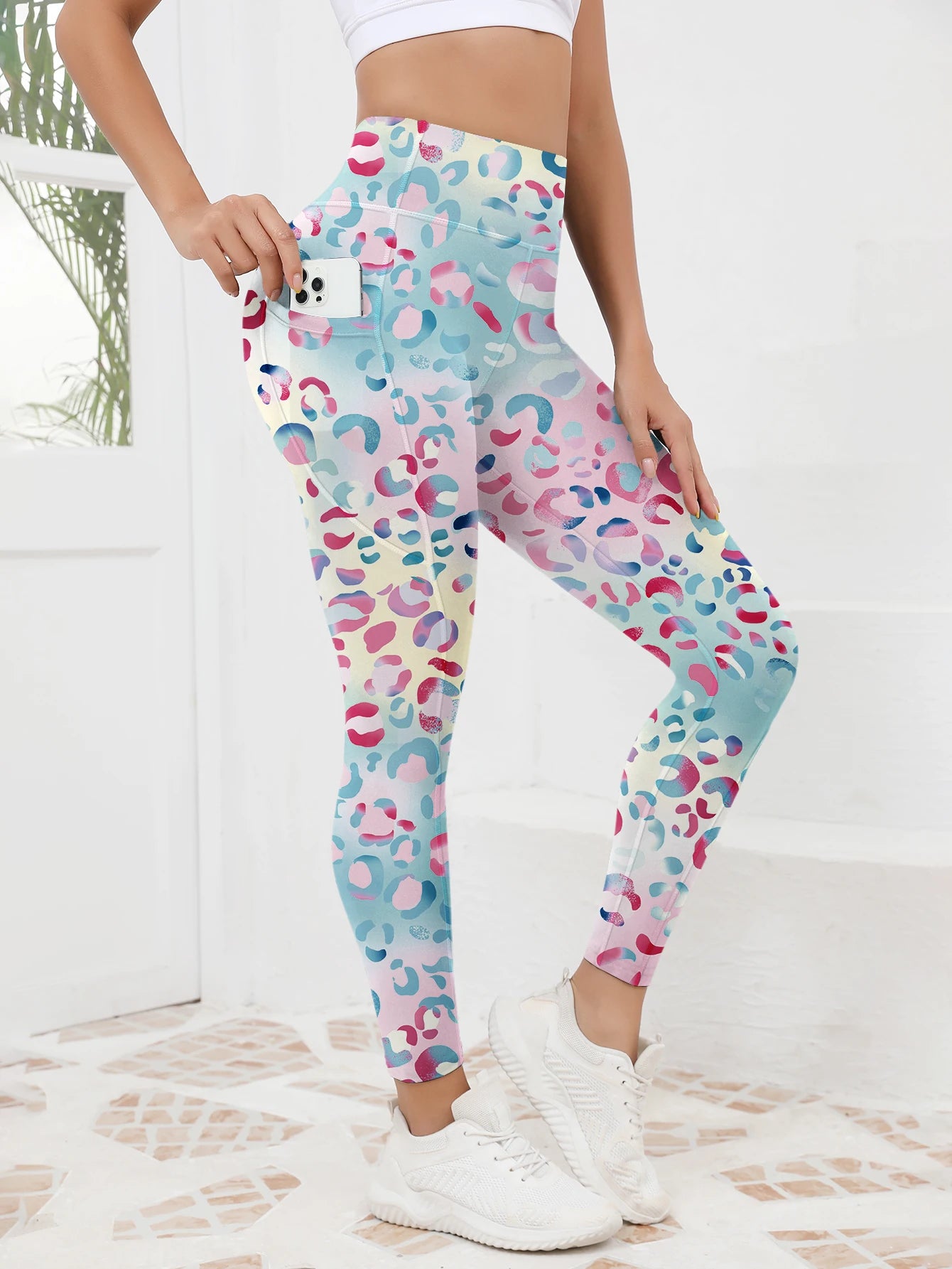 Floral Leggings high waistband with pocket