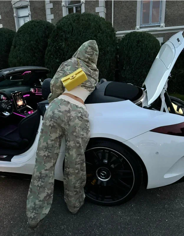 Camouflage Tie Dye Hooded Sweatpants Two Piece Set - Women S