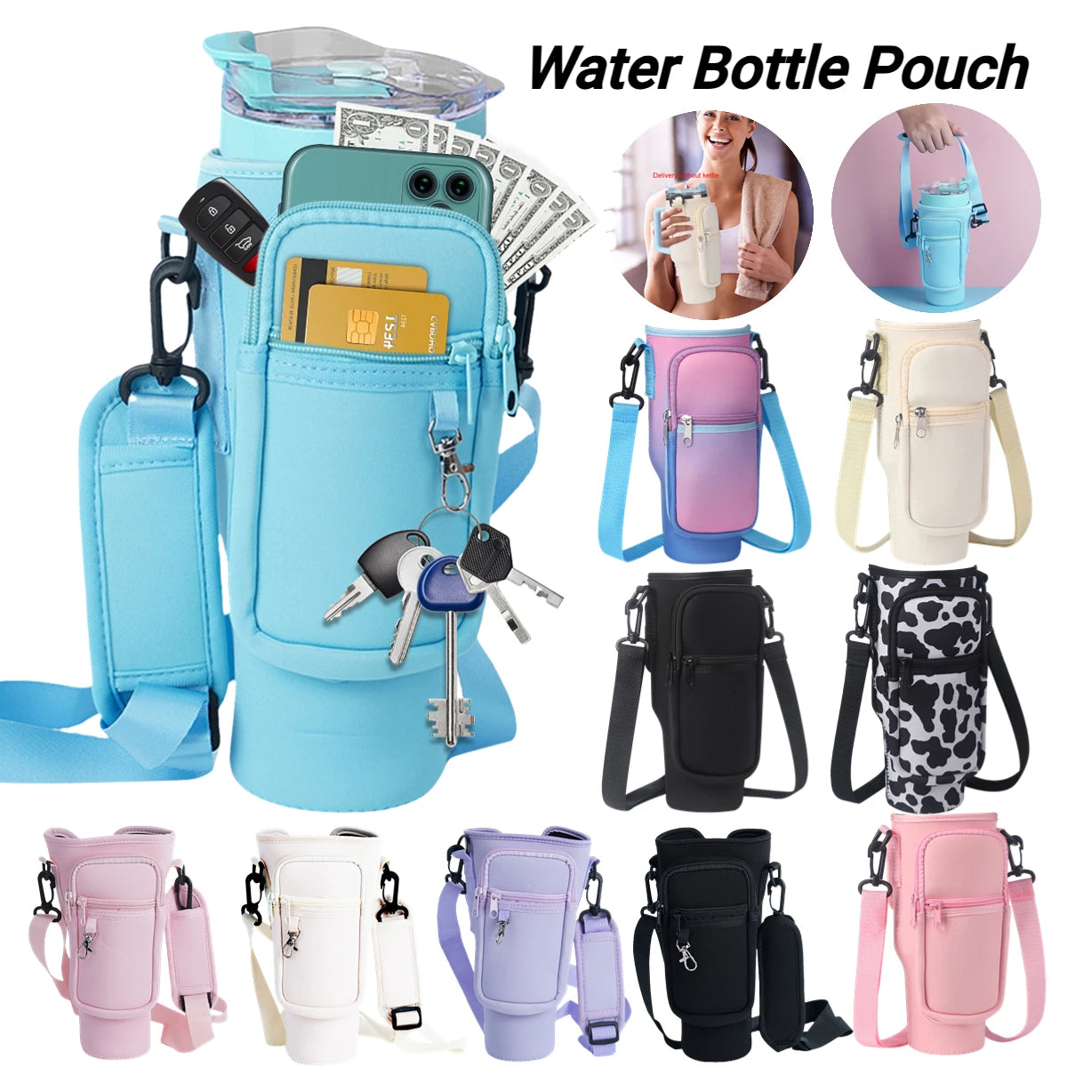 Portable Water Bottle Carrier Bag with Phone Pocket for Stanley 40oz