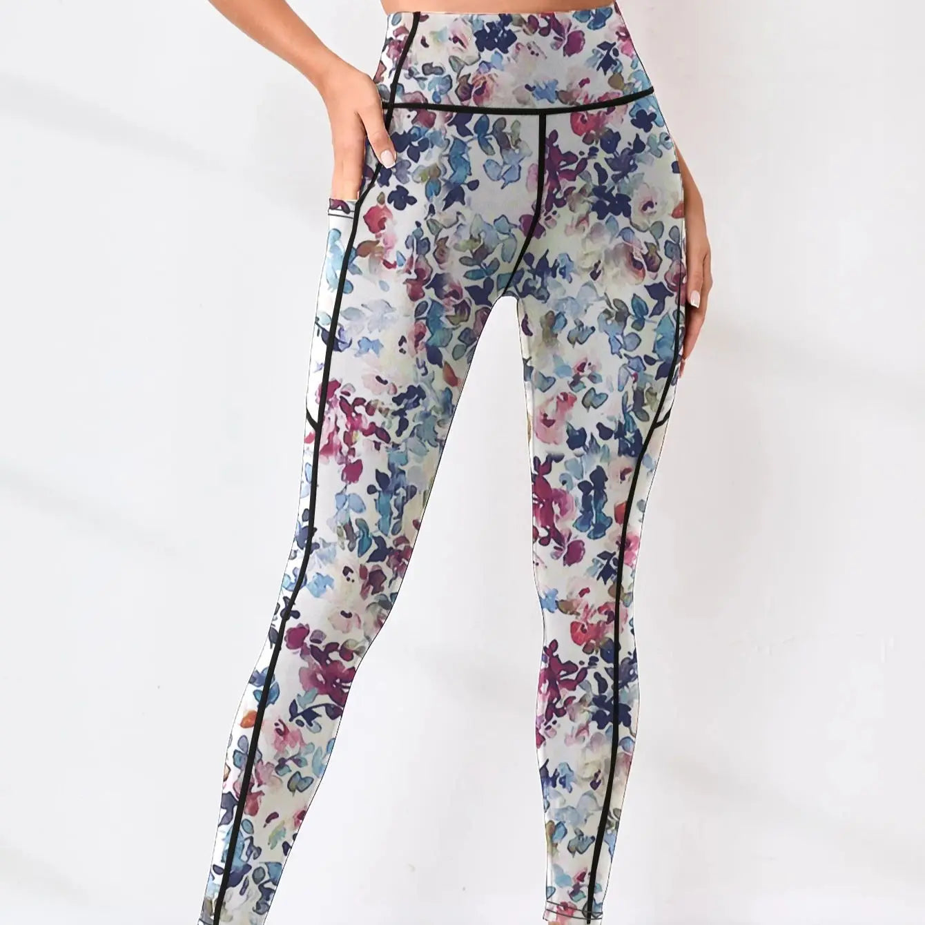 Floral Leggings high waistband with pocket