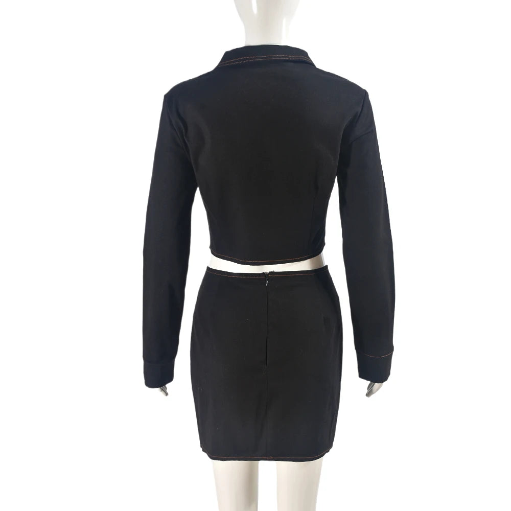 Stripe Button To & Mini Skirt  Set