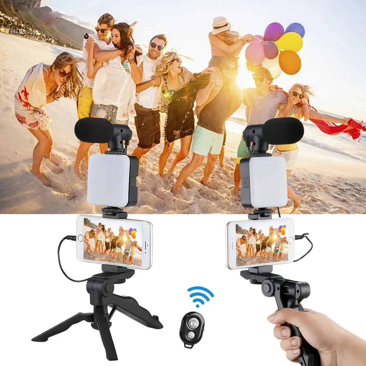 Vlogging Kit  with Mini Microphone and LED Light
