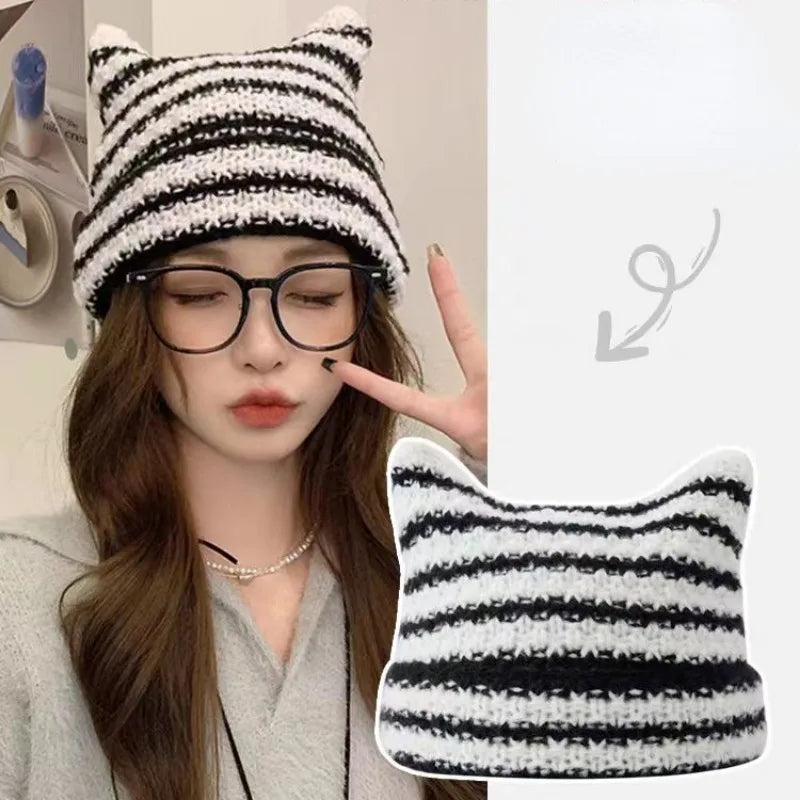 Knitted Kitty Beanie Hat