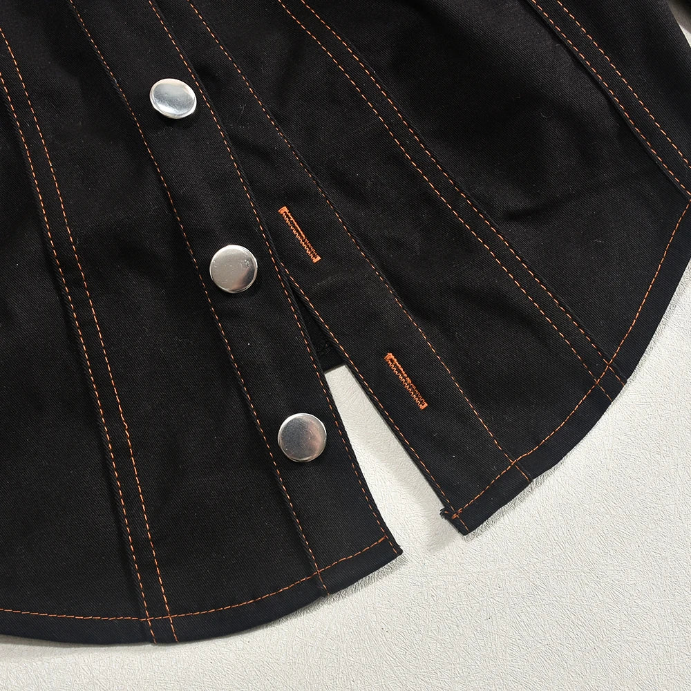 Stripe Button To & Mini Skirt  Set