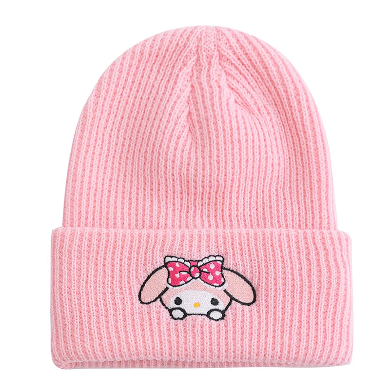 Hot Sale Saniro Hello Kitty Beanie Hat Women Cute Cartoon Cinnamoroll Melody Kuromi Winter Knitted Cap