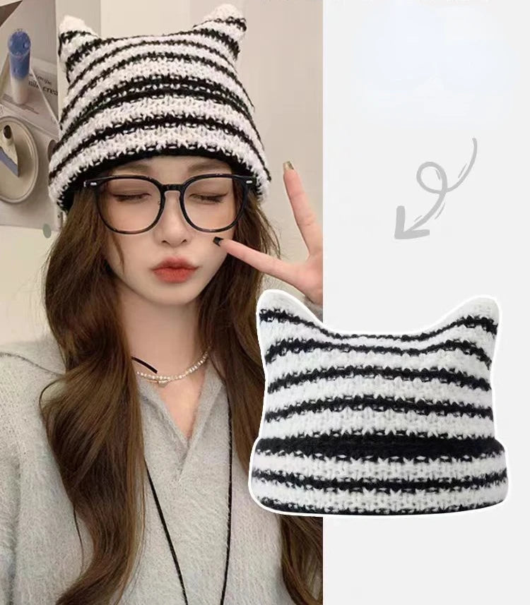 Knitted Kitty Beanie Hat