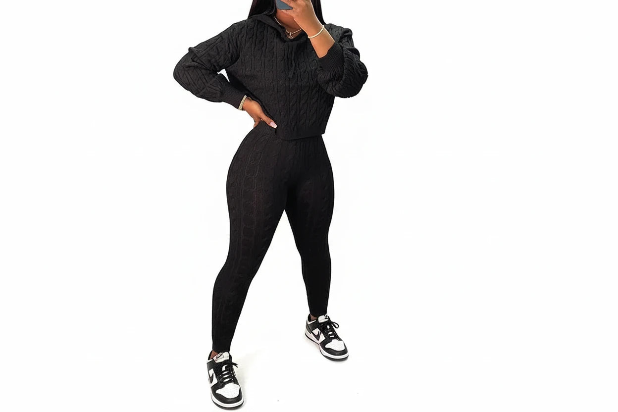 Knitty Hooded Sweater & Pants Set