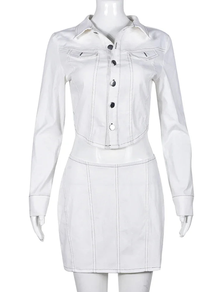 Stripe Button To & Mini Skirt  Set