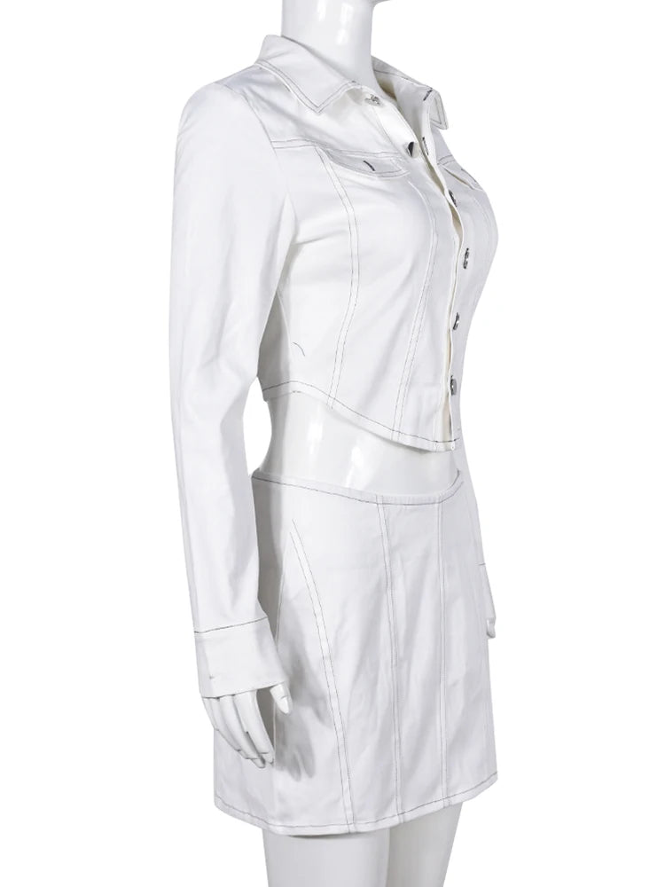 Stripe Button To & Mini Skirt  Set