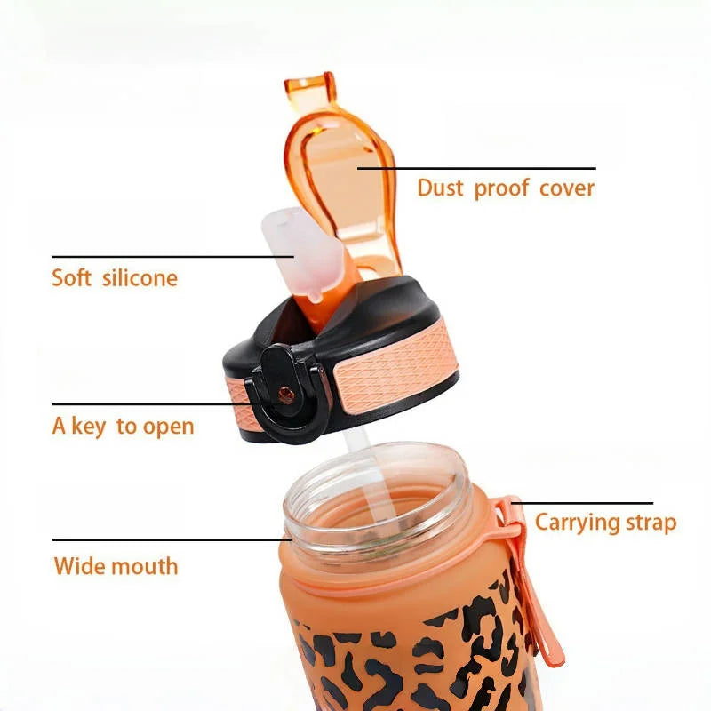 1 Liter Leopard Print Refillable Water Bottle