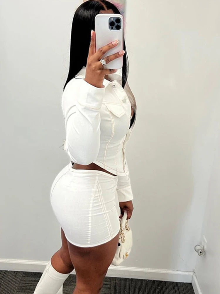 Stripe Button To & Mini Skirt  Set