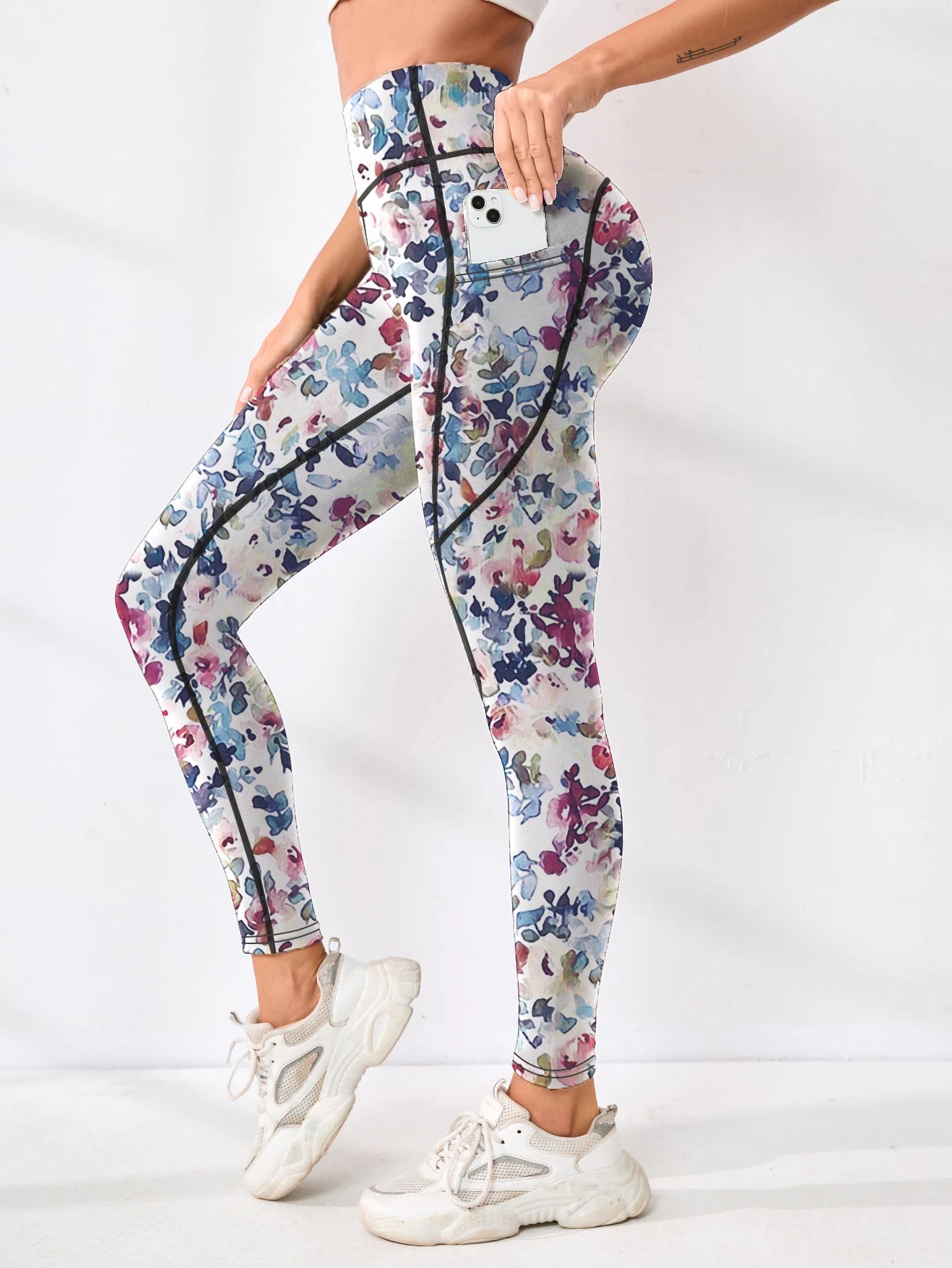 Floral Leggings high waistband with pocket