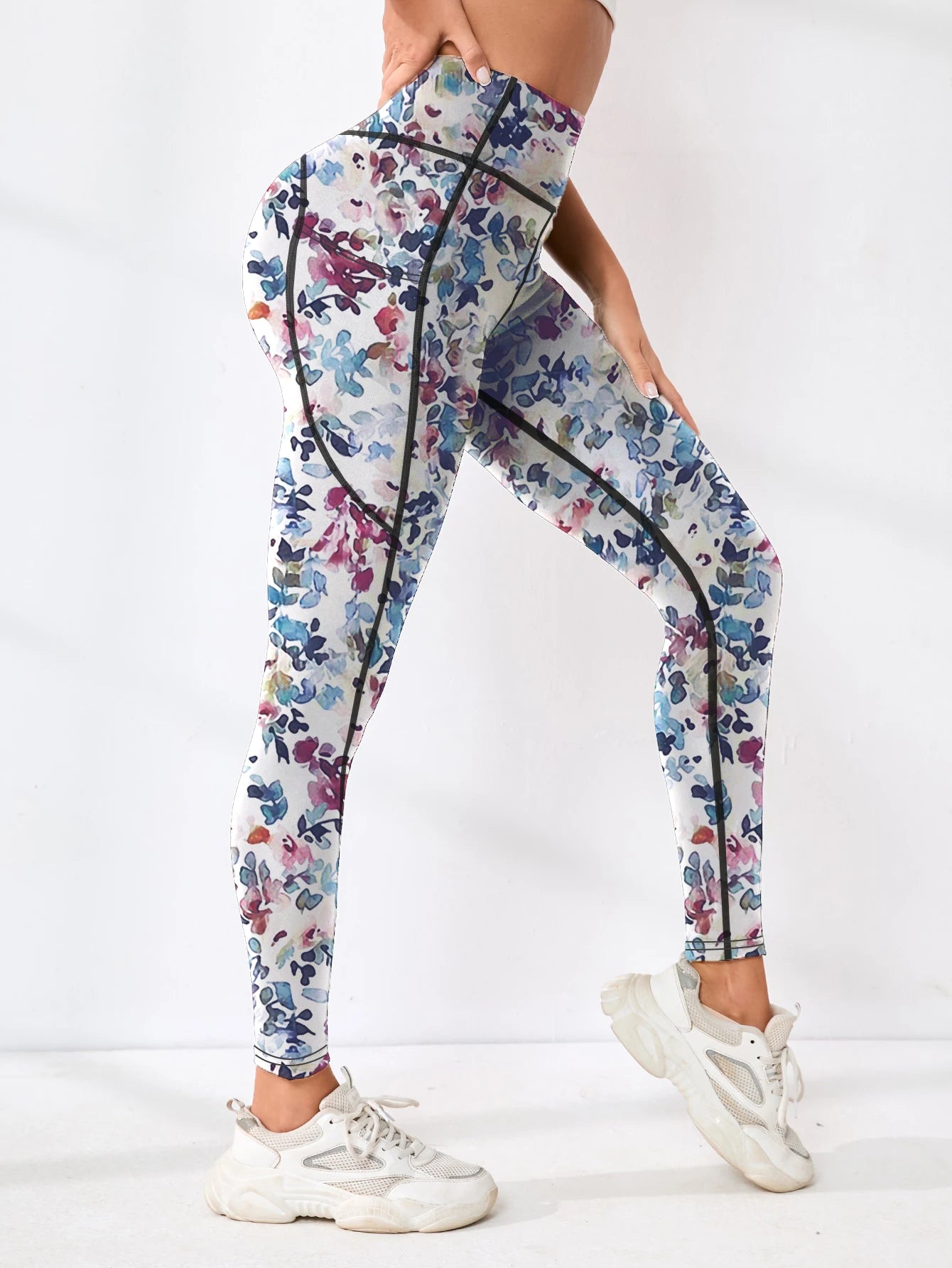 Floral Leggings high waistband with pocket