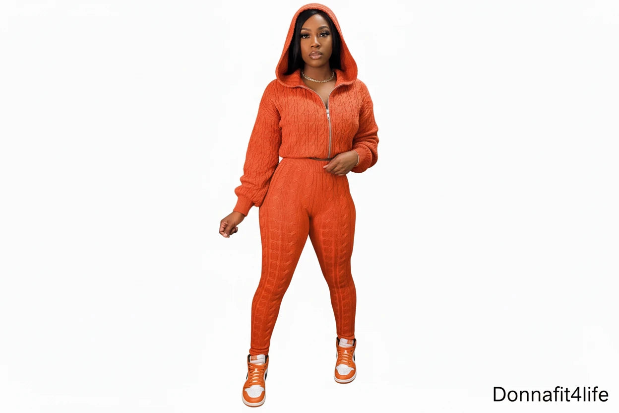 Knitty Hooded Sweater & Pants Set