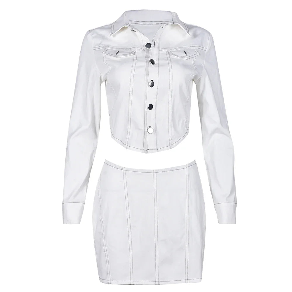 Stripe Button To & Mini Skirt  Set