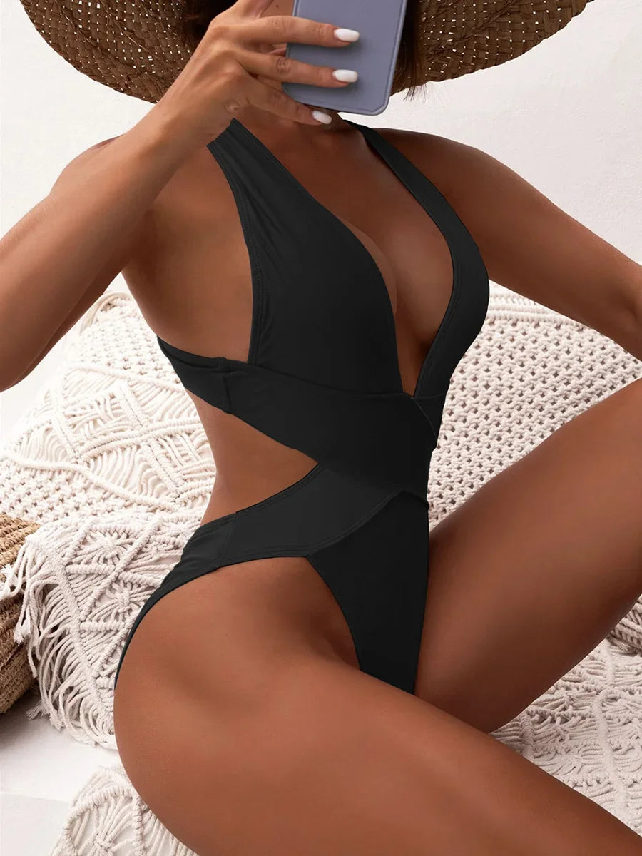 Deep V Neck One Piece Jump Suit
