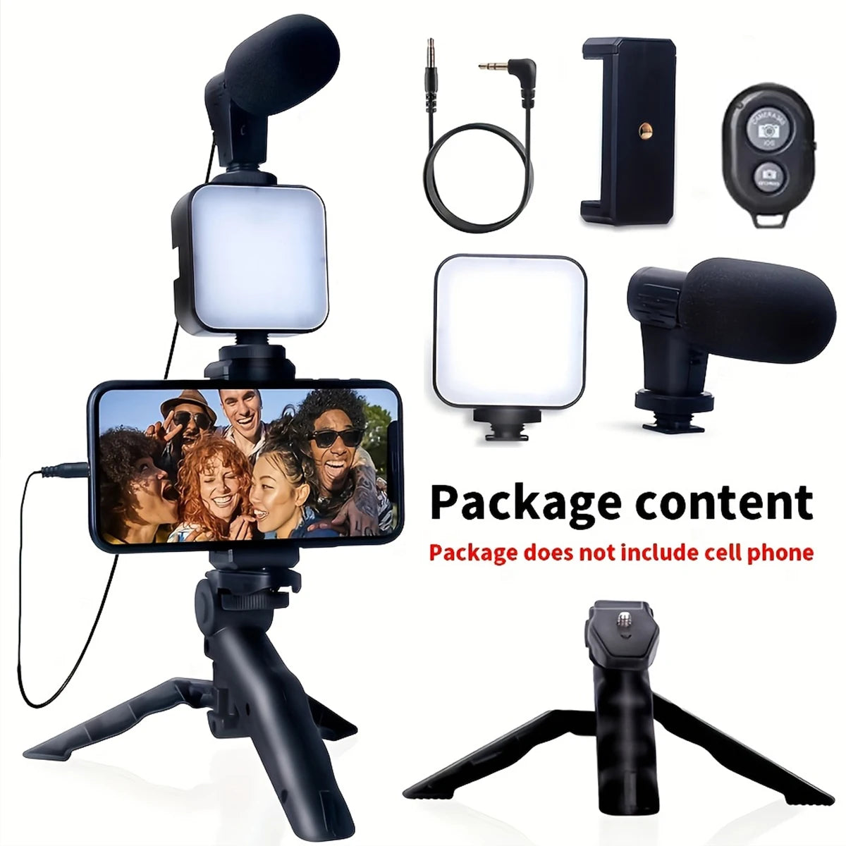 Vlogging Kit  with Mini Microphone and LED Light