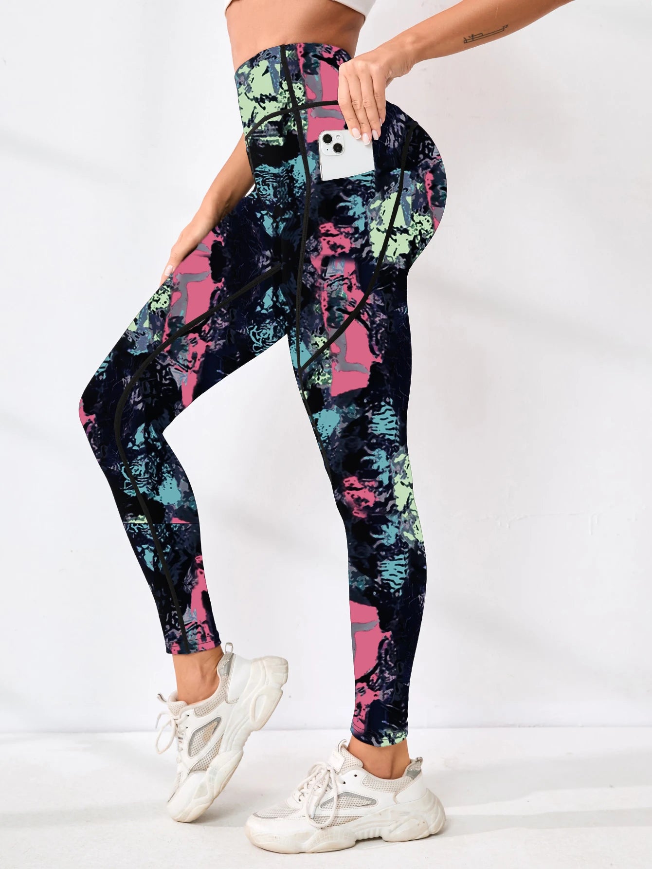 Floral Leggings high waistband with pocket