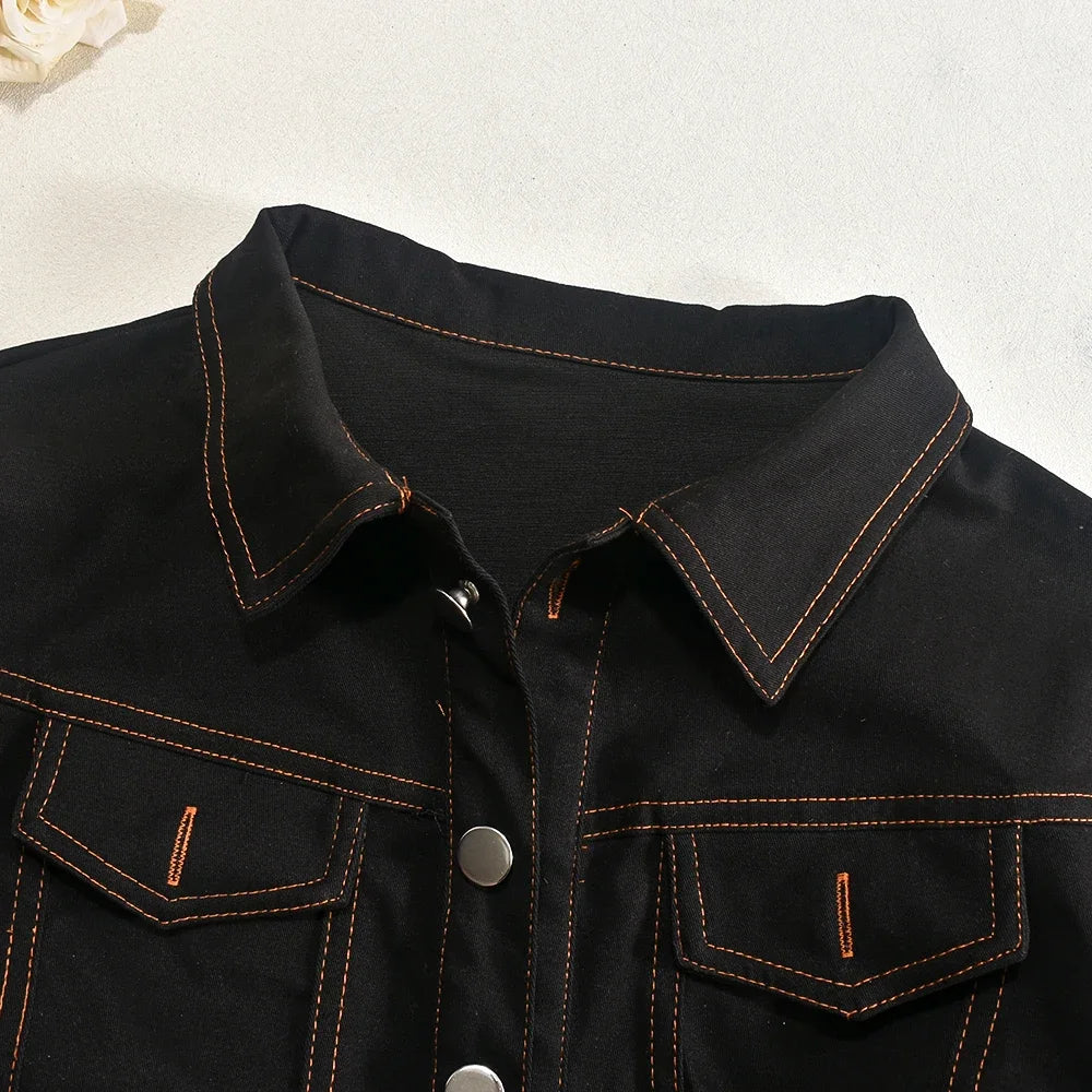 Stripe Button To & Mini Skirt  Set