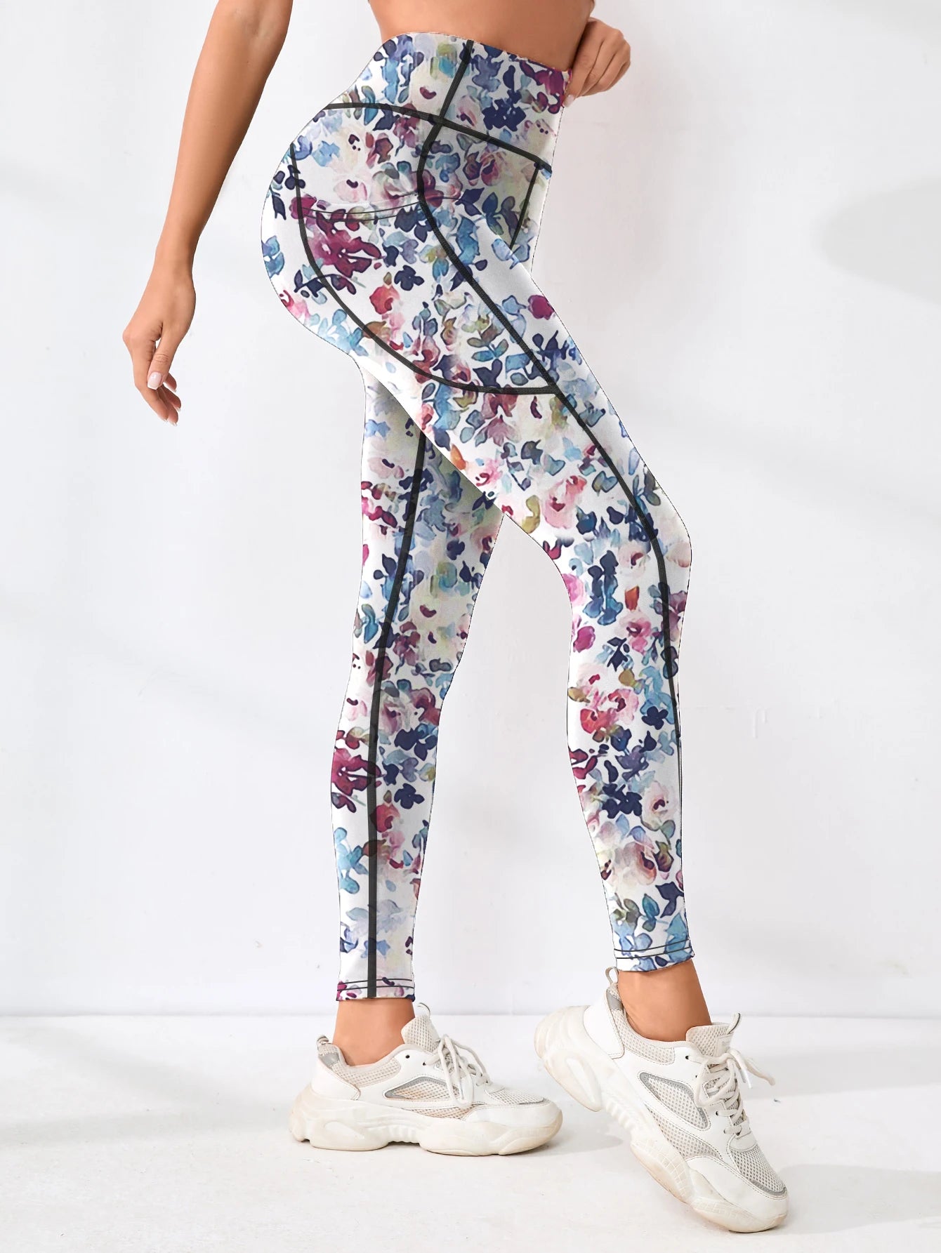Floral Leggings high waistband with pocket