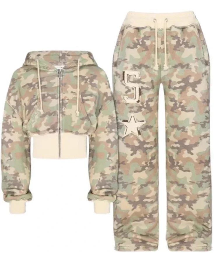 Camouflage Tie Dye Hooded Sweatpants Two Piece Set - Women S