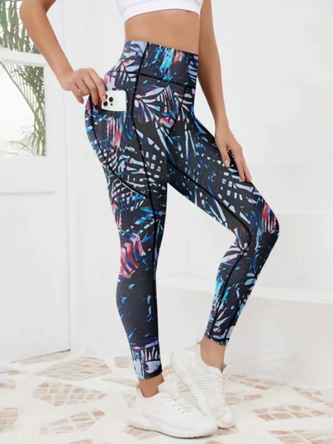 Floral Leggings high waistband with pocket