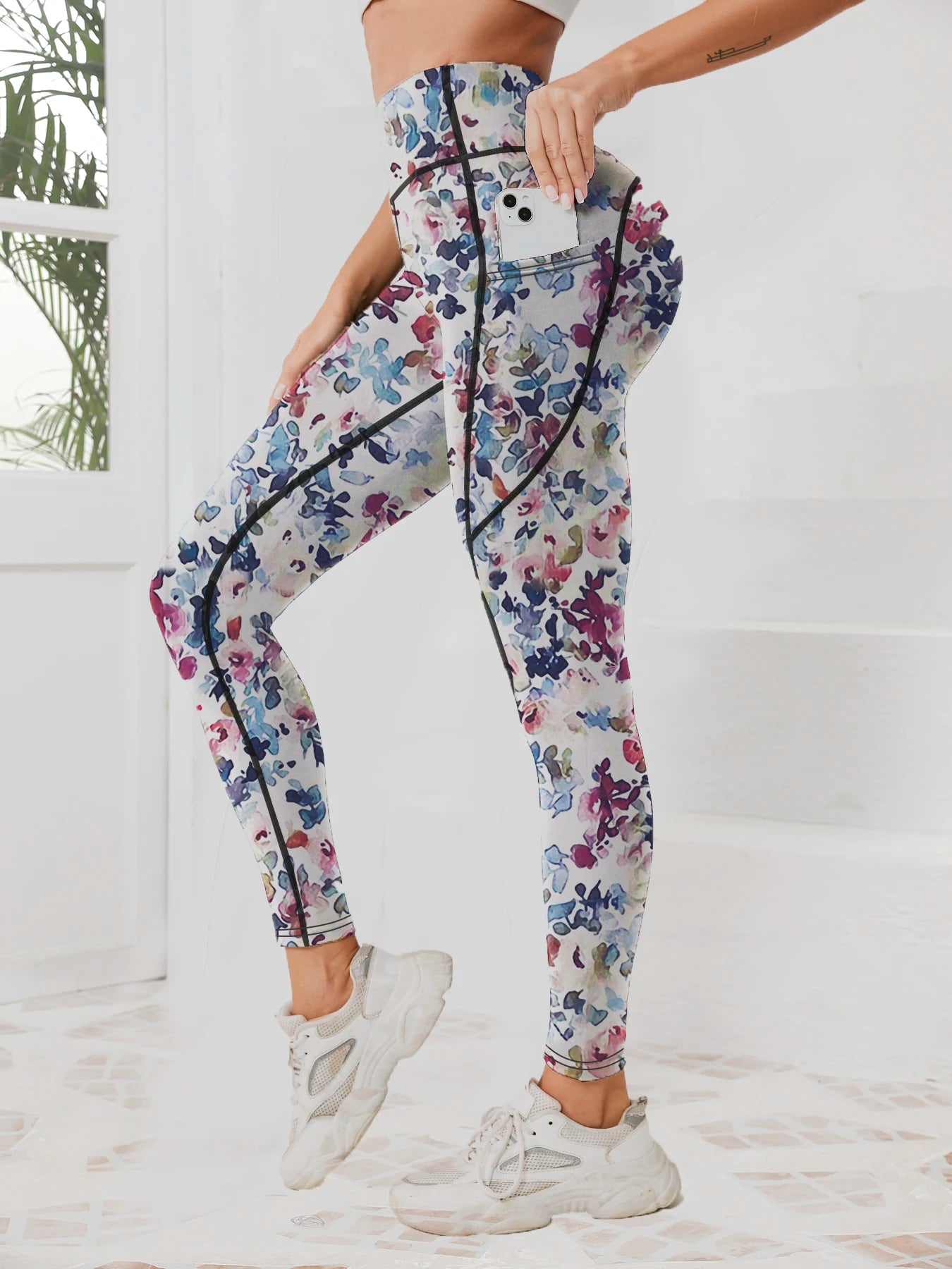 Floral Leggings high waistband with pocket
